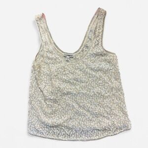 Ivory Sequin Mesh Tank Top –‎ Express XS